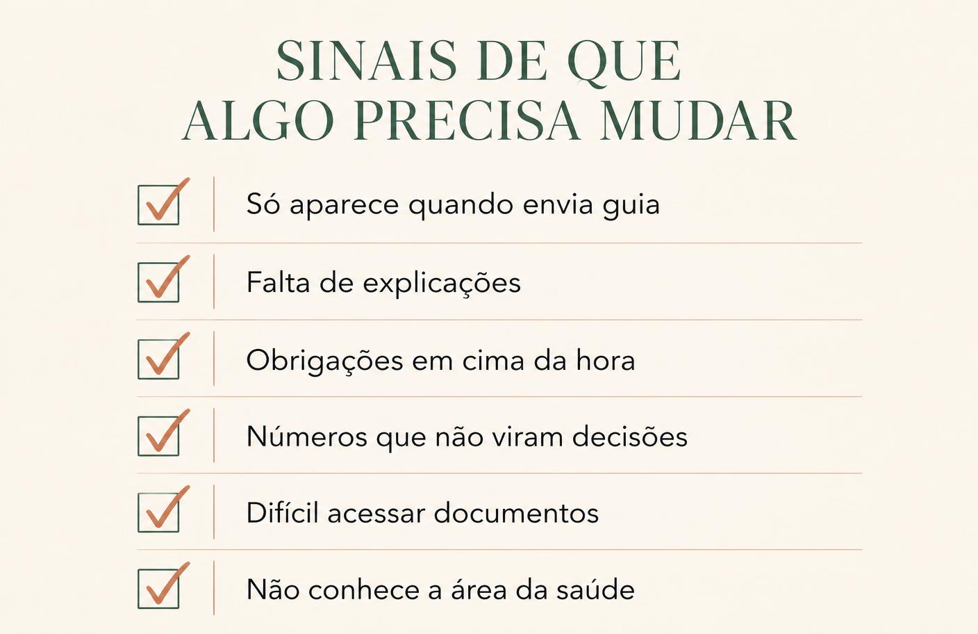 Checklist editorial com sinais de que algo precisa mudar na relação com a contabilidade