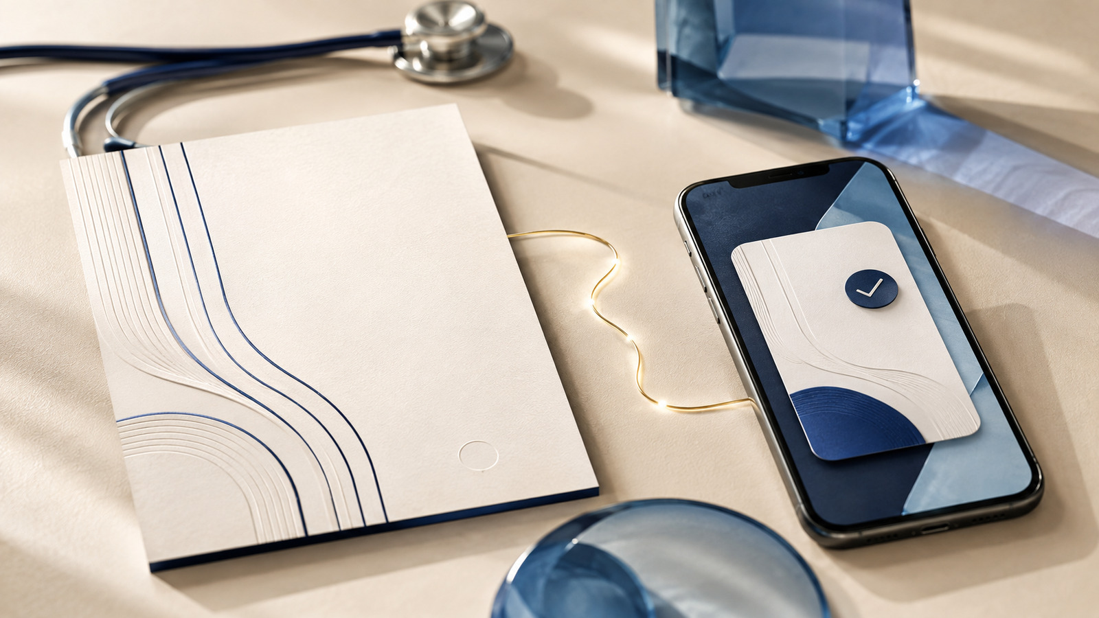 Celular com recibo eletrônico e documento fiscal lado a lado em uma mesa clara